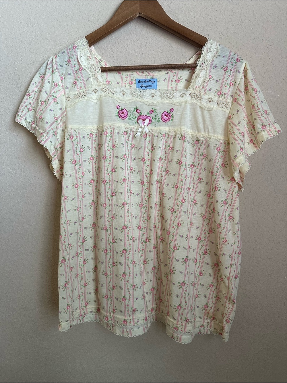 Amanda Paige Vintage Style Floral Lace Trim Nightshirt Top Yellow Size 2X